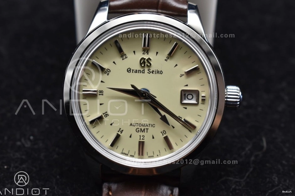 Leather GMT Elegance GSF Brown Best Edition Comfortable 886 Strap Dial Seiko SS on 1:1 Grand Cream NH 0812